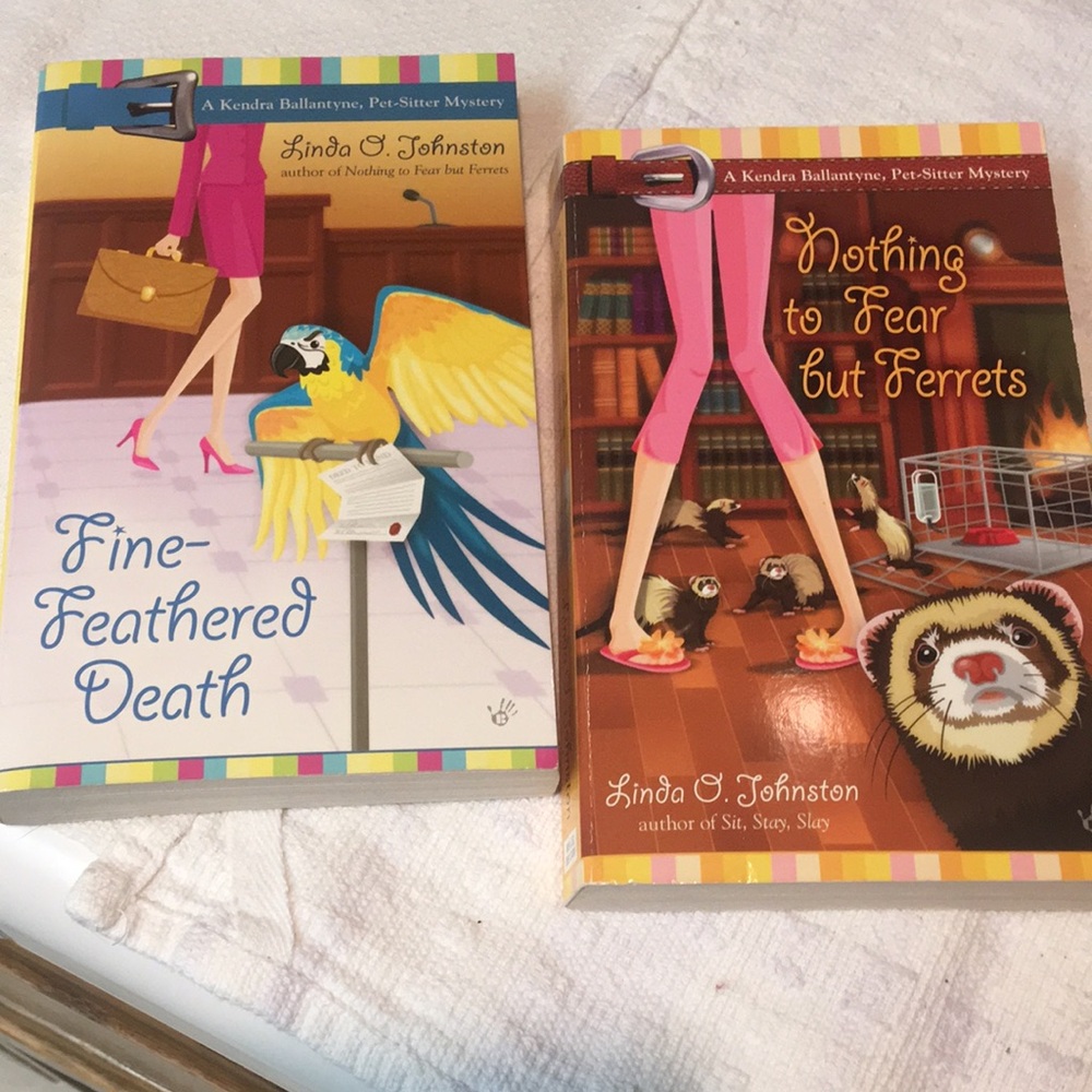 Set/2 “Fine-Feathered Death” and “Nothing to Fear but Ferrets” Paperback Books